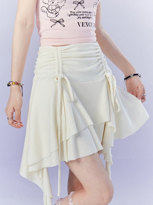 Gathered Asymmetrical Lace-Up Skirt