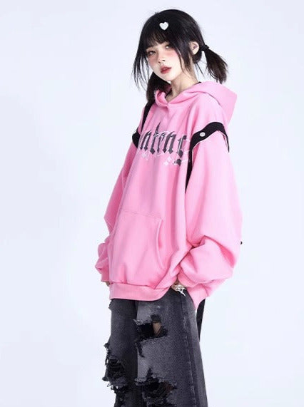 Gothic Logo Print Pink Hoodie