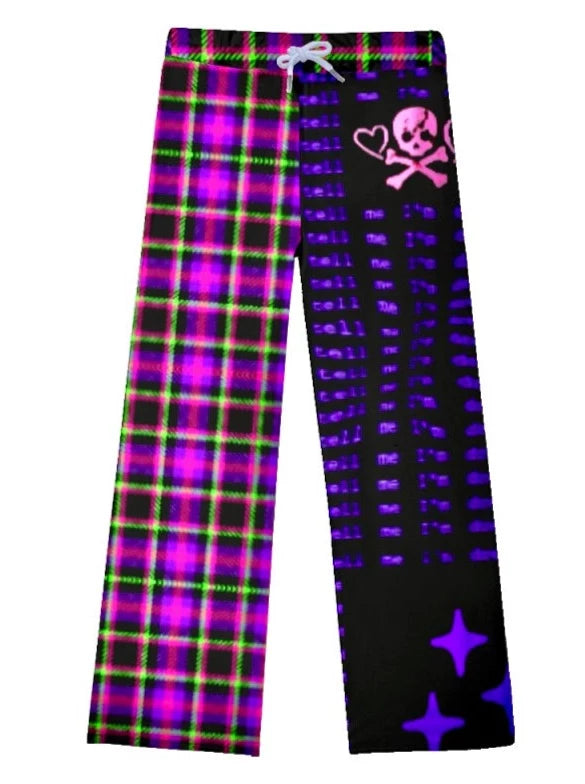 アシメスカルチェックストリートモップルーズワイドレッグパンツ