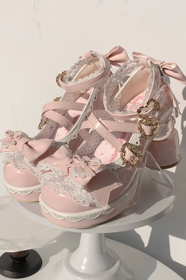 Ribbon Lace Lolita Crystal Heels