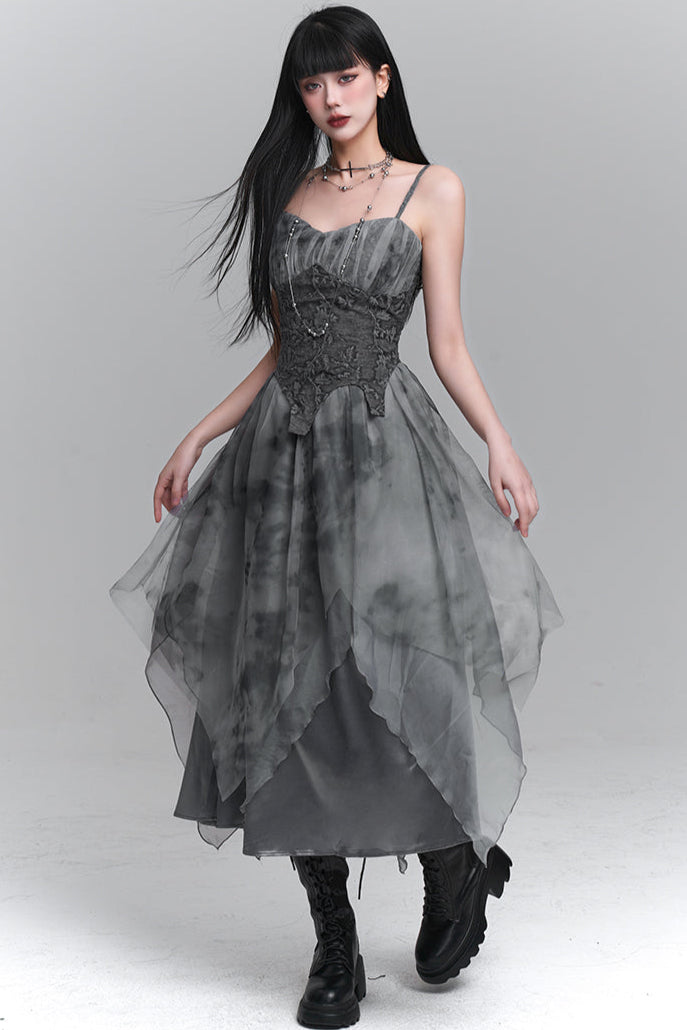 Ghost Girl Gray Suspender Dress