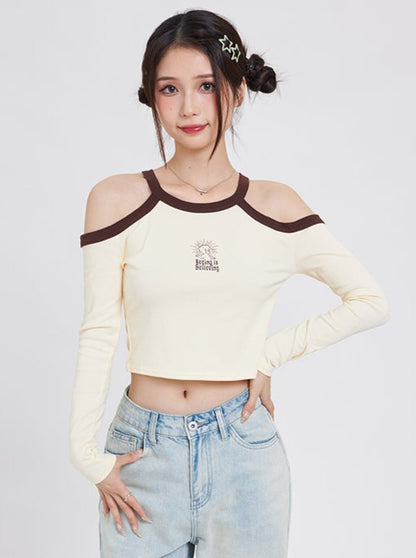 Open Shoulder Short Bicolor Tops