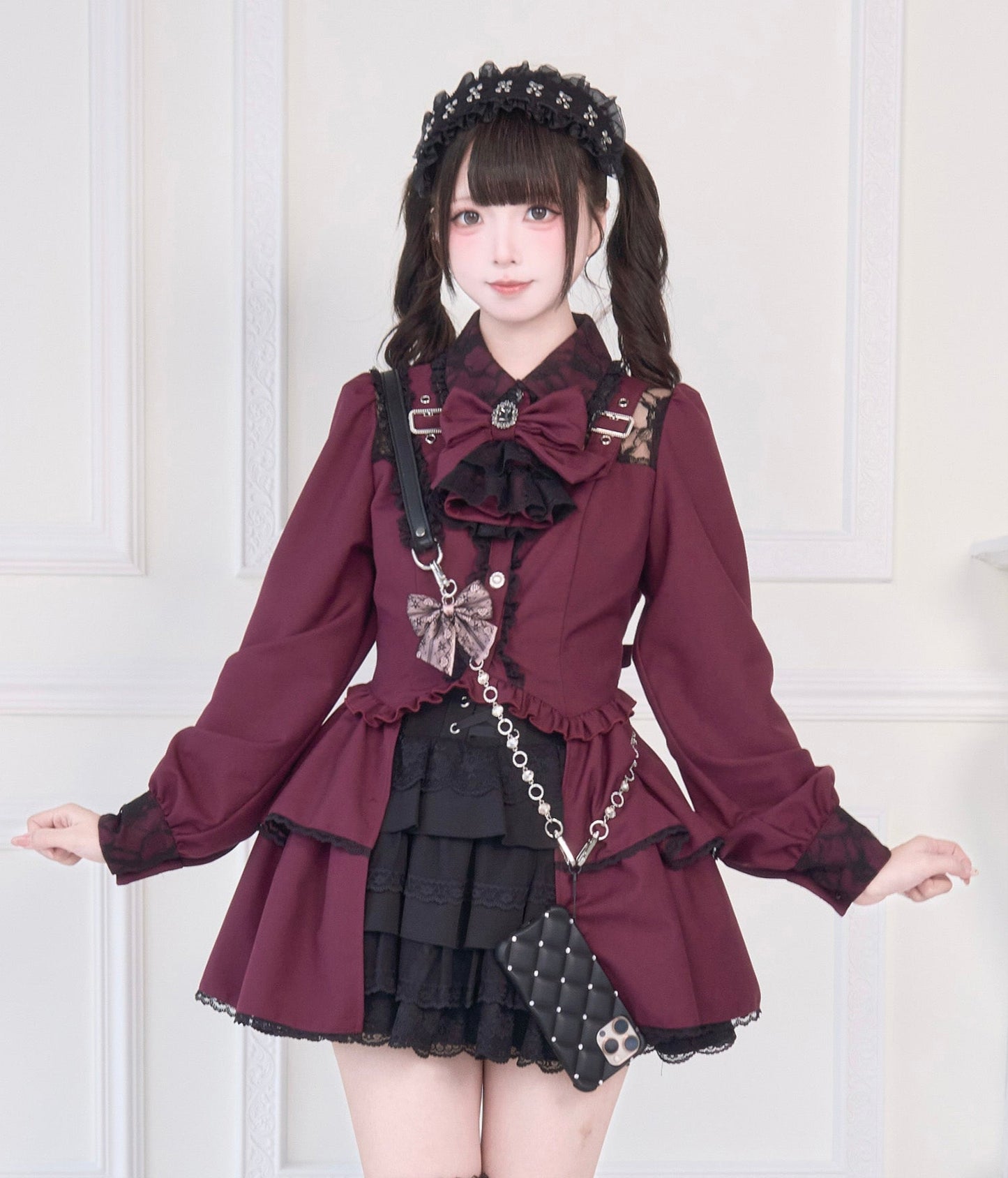 [Reservations] Lace Buckle Shoulder Long Tail Light Gothic Ribbon Shirt