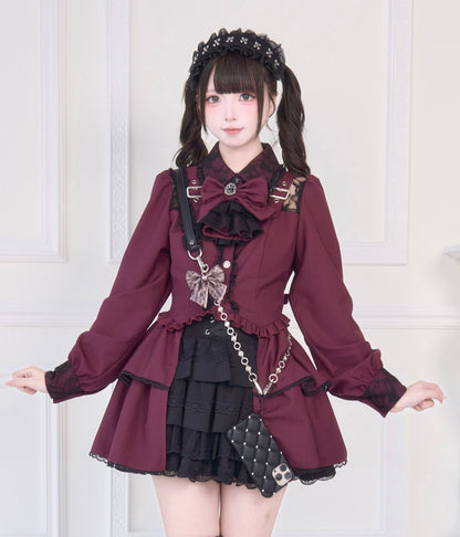 [Reservations] Lace Buckle Shoulder Long Tail Light Gothic Ribbon Shirt