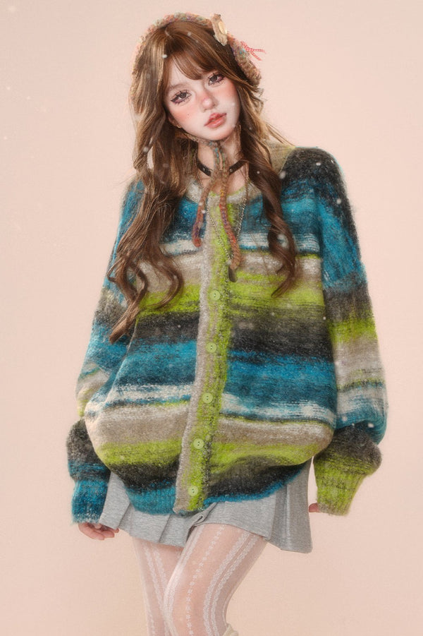 パープルストライプタイダイルーズカーディガン