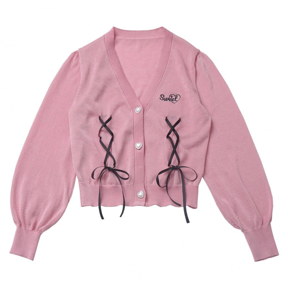 Cárdigan Dark Kawaii con cordones + Top marinero sin mangas + Falda