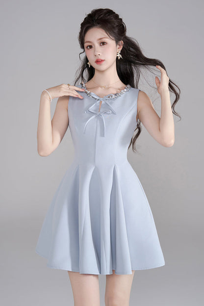 リボンノースリーブフリルドレス