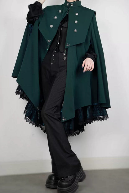 【9月5日予約締切】Dark Red/Dark Green Gothic Chain Layered Lace Cape Coat(Short Length/Long Length)