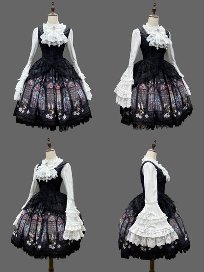 【9月28日予約締切】Gothic Lolita Stained Glass Lace Ruffle Corset JSK Dress