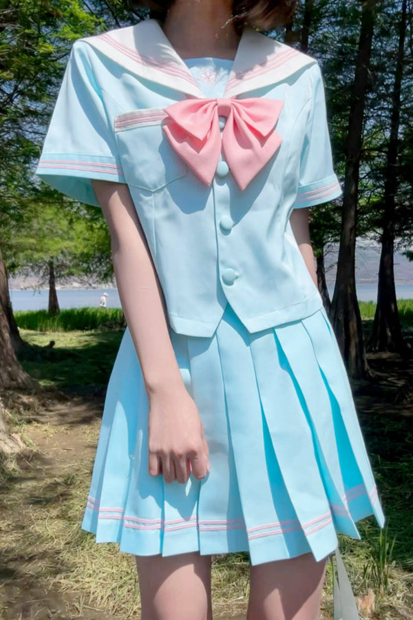 アニメガールライトブルーセーラー服+プリーツスカート