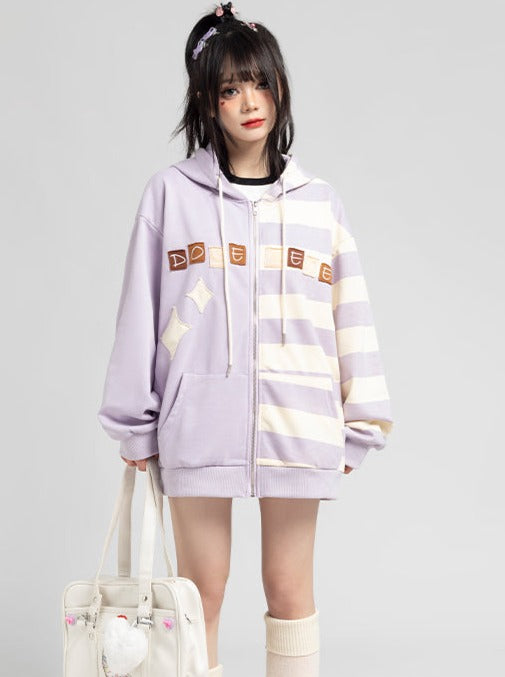 Asymmetrical Striped Hooded Parka