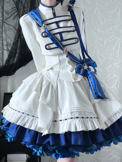 【9月13日予約締切】Blue White Military Ruffle Lolita Series Accessories (Officer cap ・ Leg covers ・ Sash)