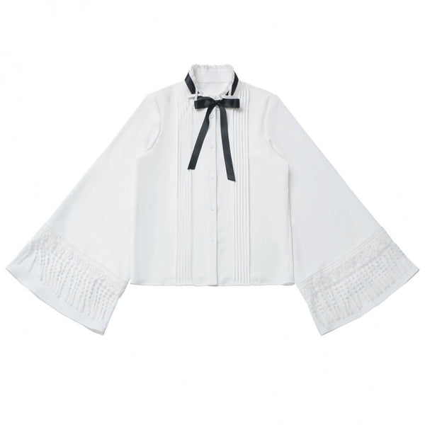 ダークモードスクエアネックカーディガン+シャツ+ロングスカート