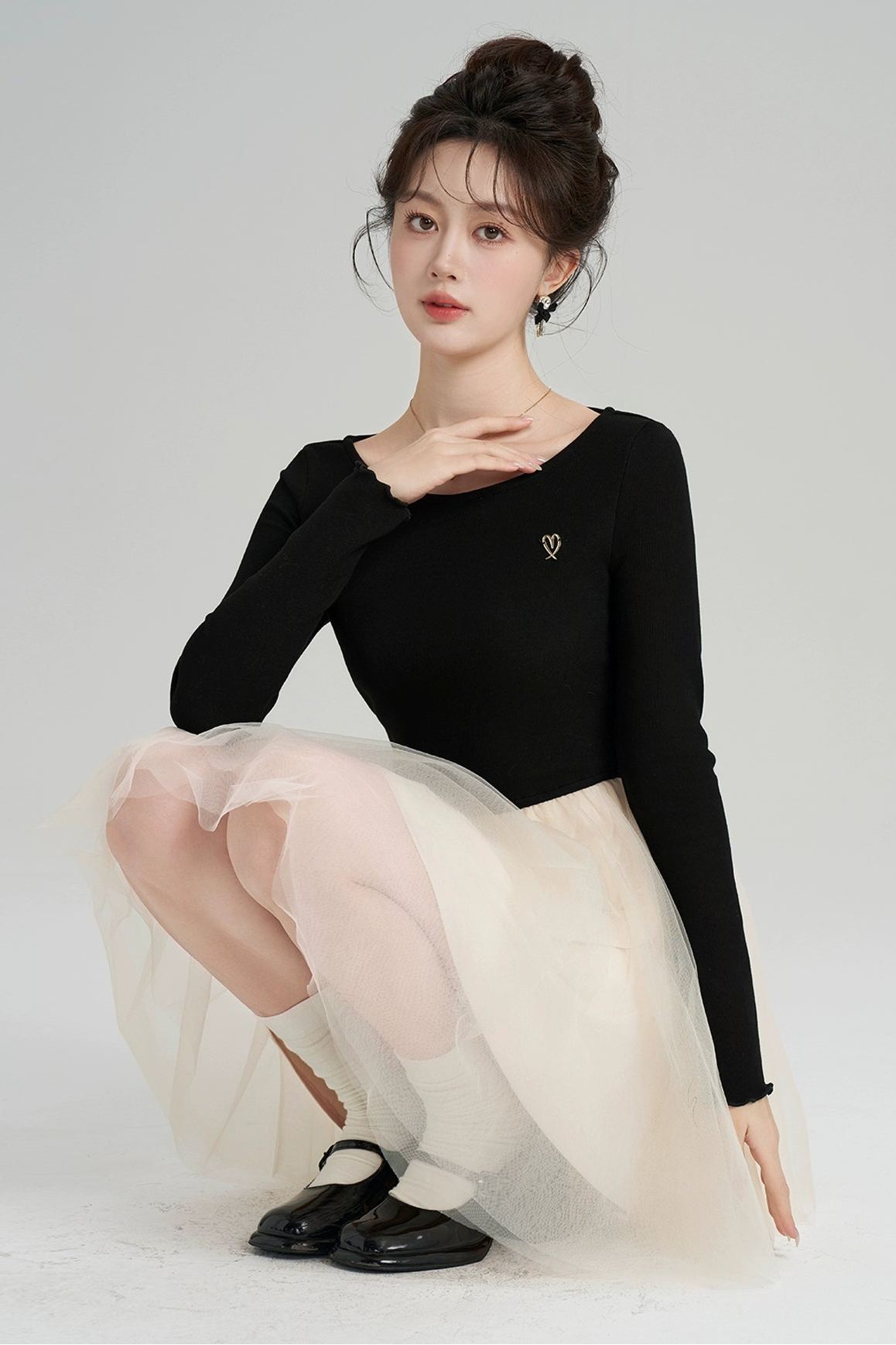 パッチワークメッシュフレンチドレス