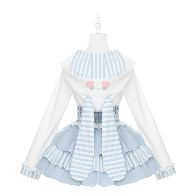 Bunny Ear Hooded Sweatshirt Suspender Skirt With Top Set-Up