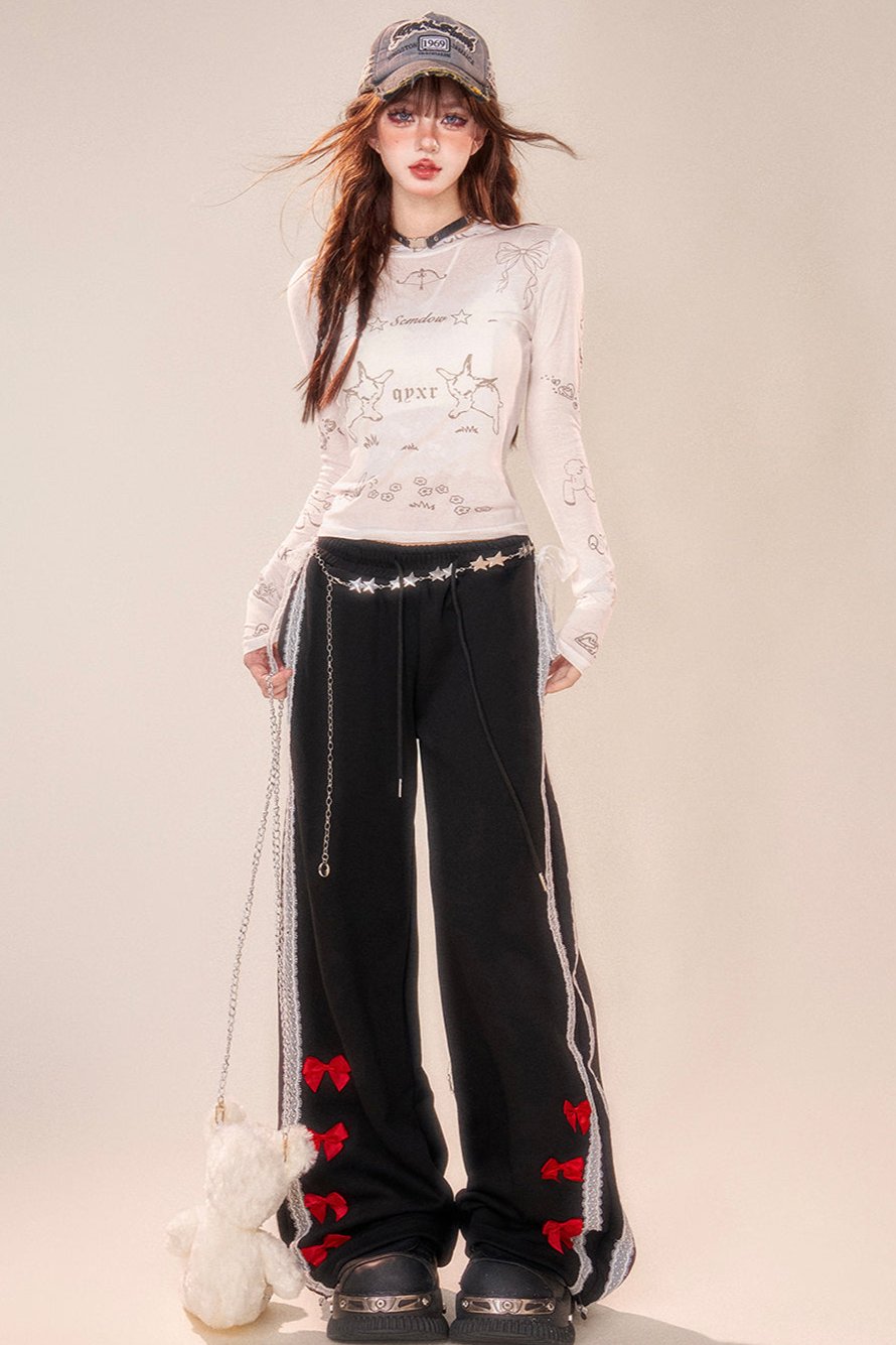 Lace casual wide leg pants