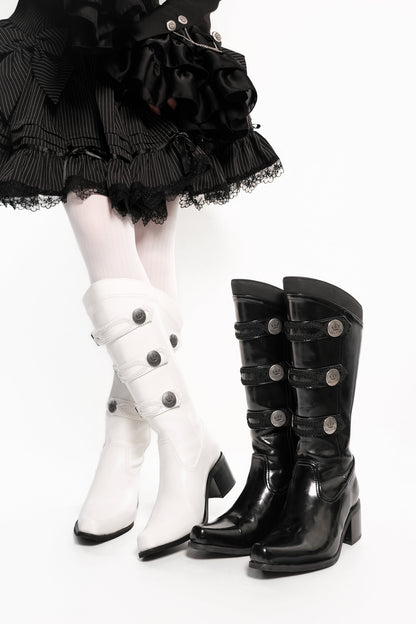 【9月7日予約締切】Black/White/Gray Gothic Lolita Prince Square Toe Retro Boots