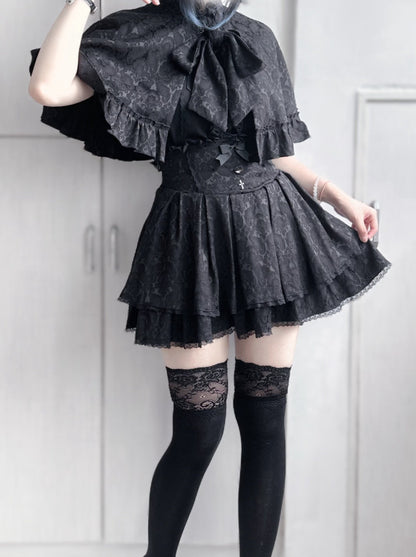 Dark Cape + Flared Skirt