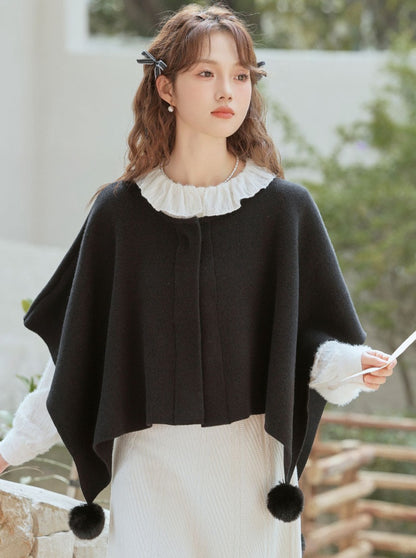 Fur Pompon Cape Cloak