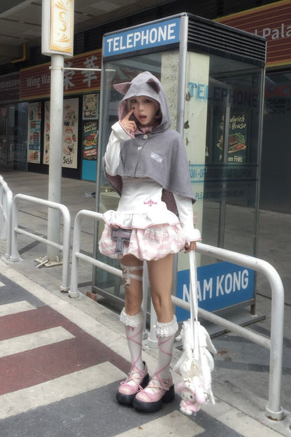 Pink Cat Ear Poncho Coat