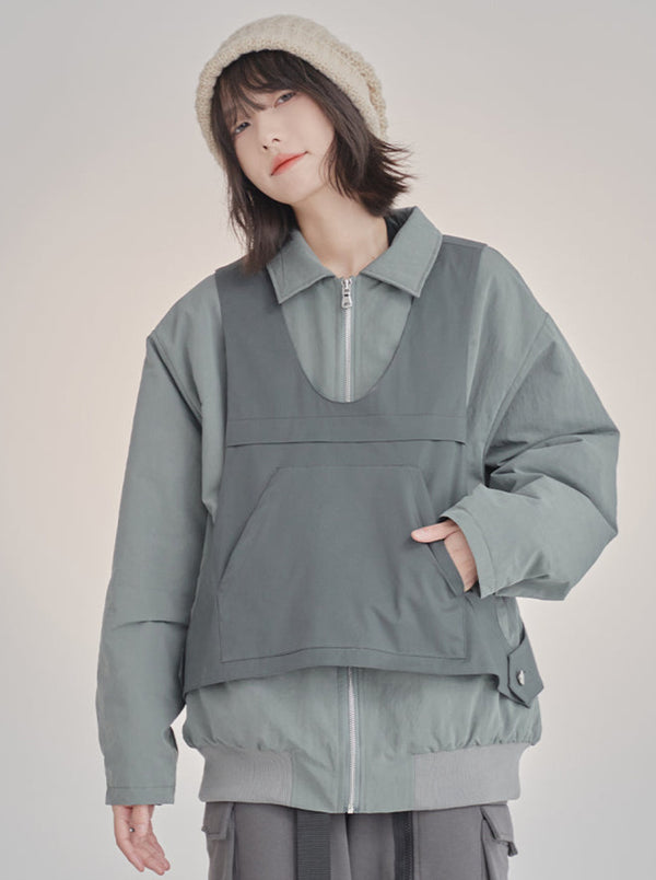 Loose cotton jacket vest two-piece set