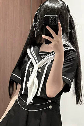 Sailor collar top + pleated skirt