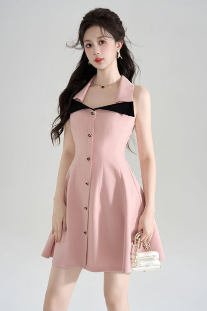 Robe nuisette française rose trapèze