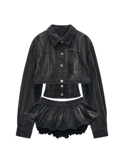 Retro Floral Denim Skirt + Jacket + Top