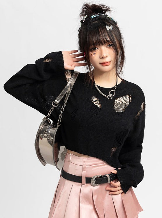 Mode Damaged Knit Top