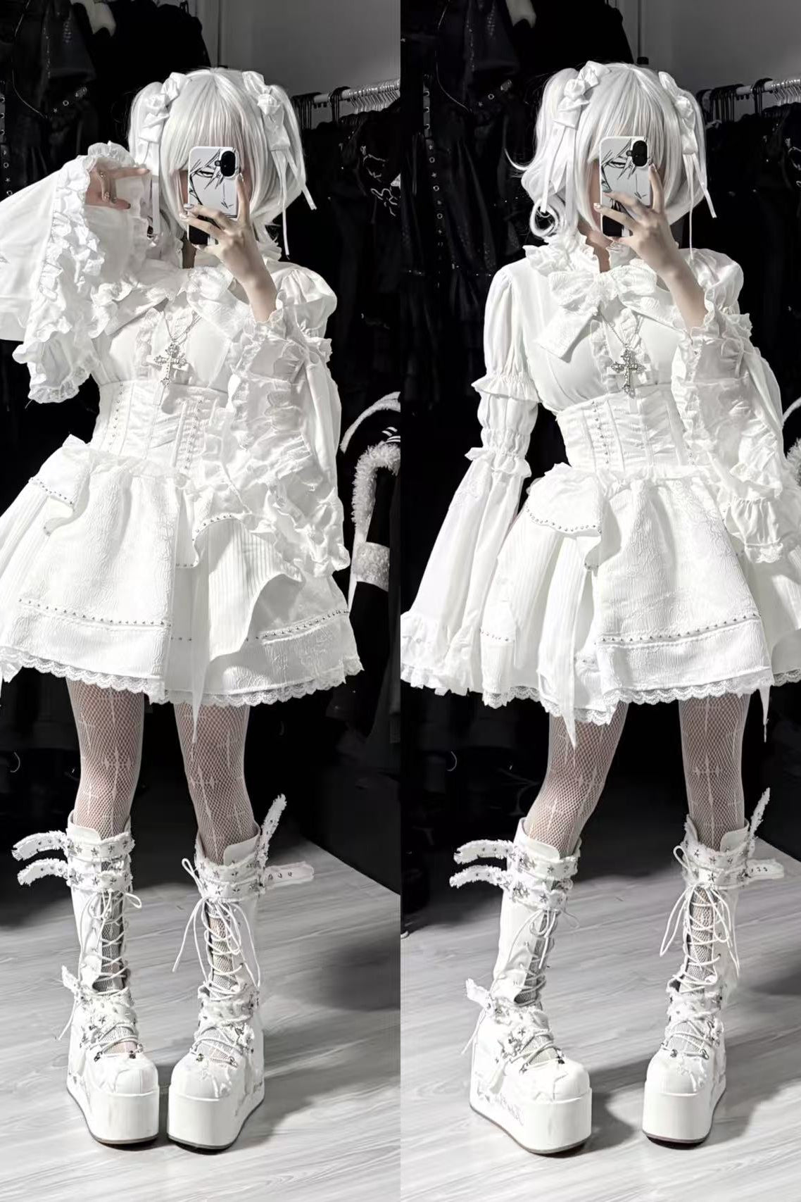 ホワイトゴシックスリムチューブトップスカートセットアップ