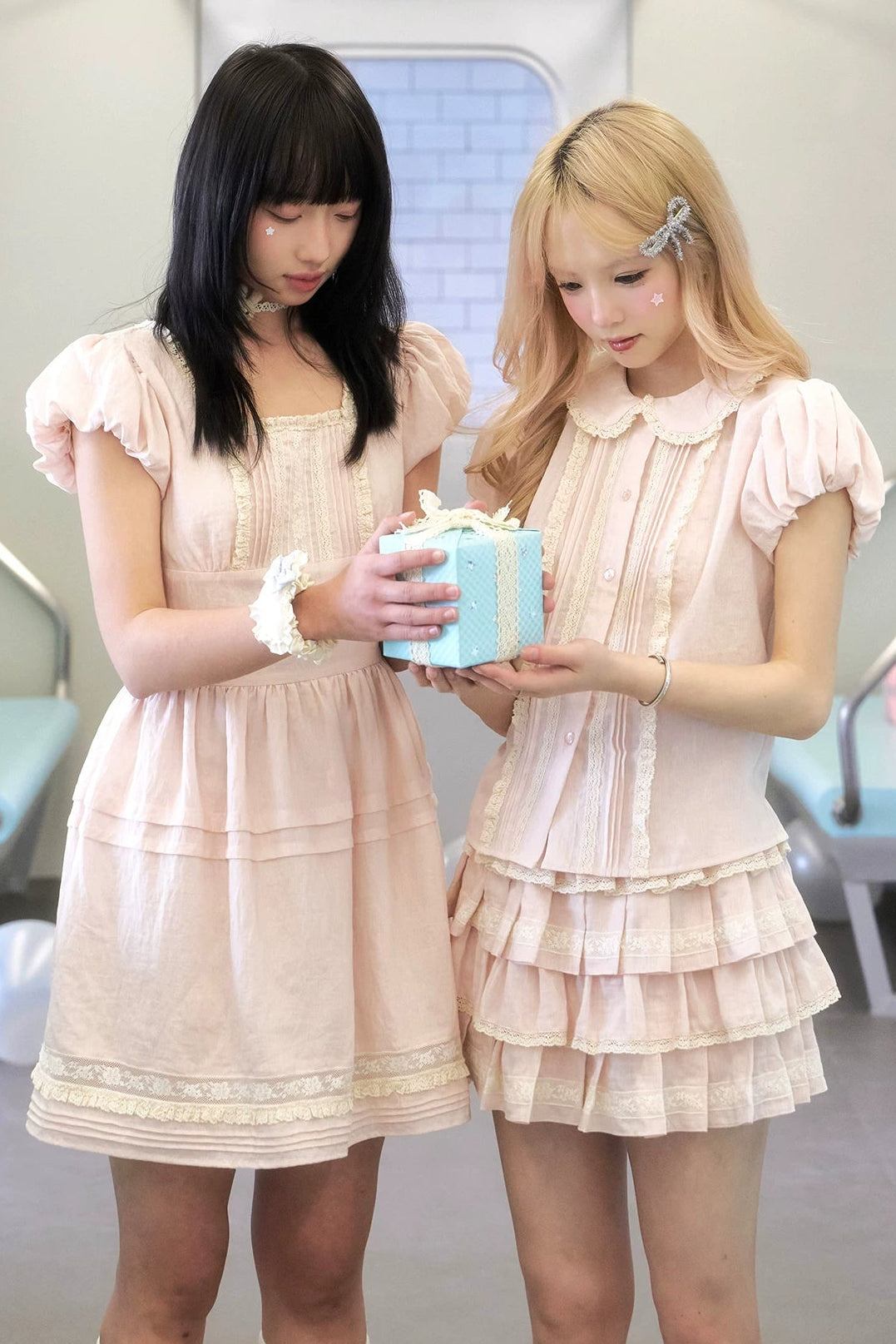 ピーチレースドールシャツ+ケーキスカート
