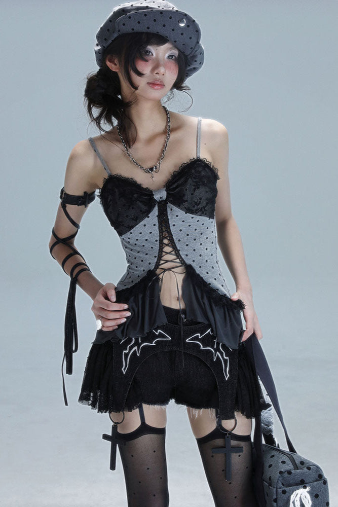 レースカットアウトパッチワーク Y2Kトップス