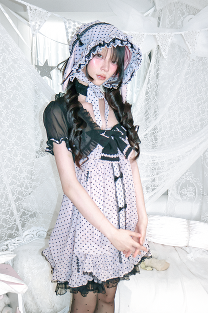 Dot design rabbit ear bonnet