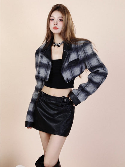 Retro 2wey high end coat wool check coat jacket