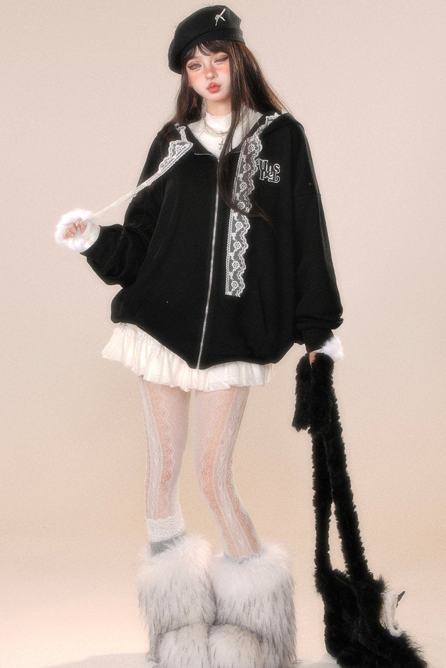 レースフーディースウェットシャツジャケット