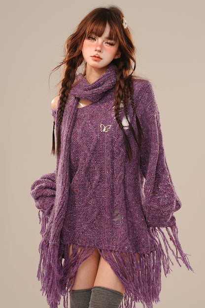 Loose fringe twist sweater