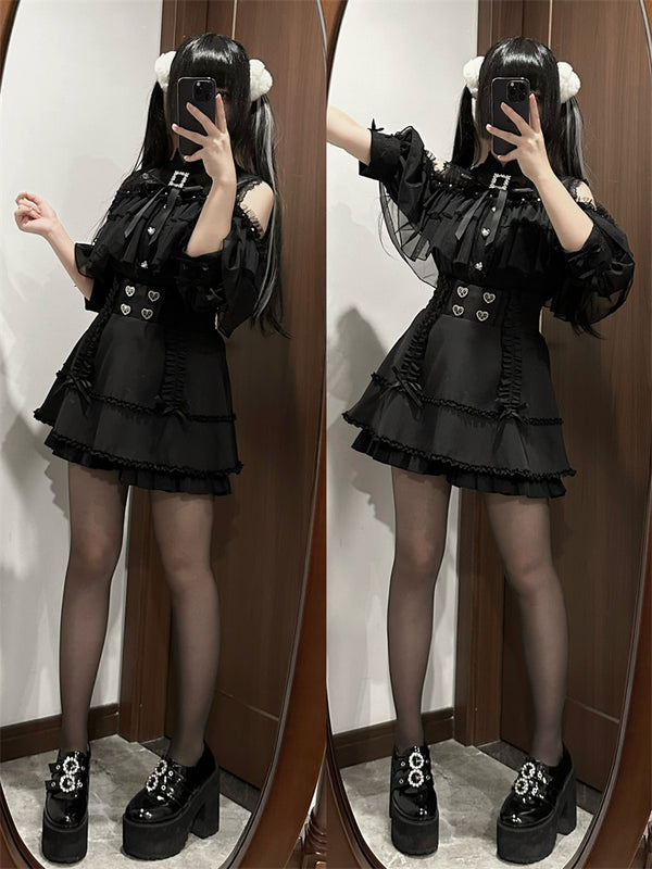 Dark Base Off-Shoulder Cape Shirt