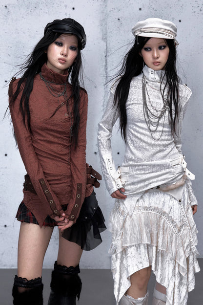 레트로 비대칭 니트 스웨터