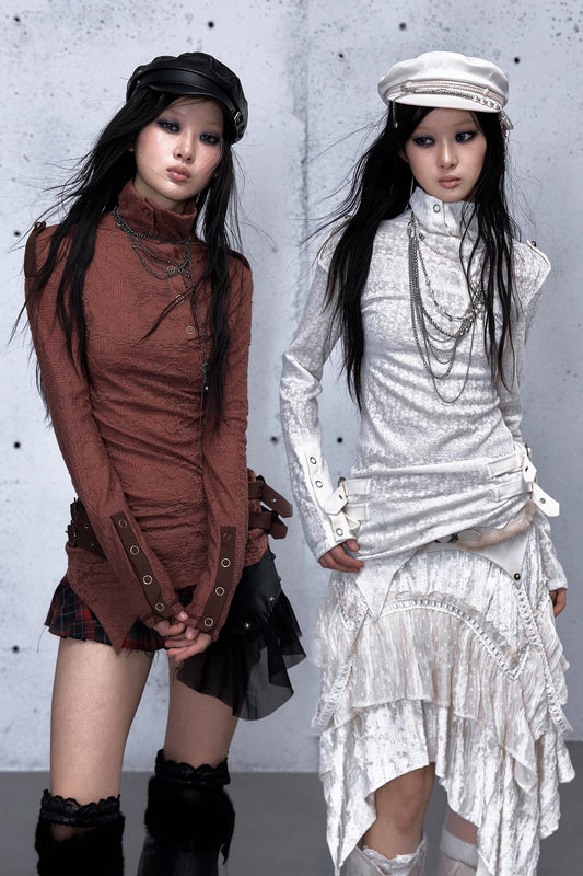 레트로 비대칭 니트 스웨터