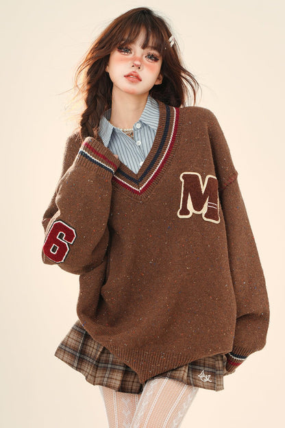 British College Neck Knit Sweater