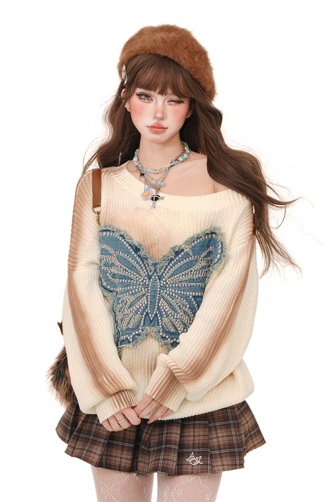 Butterfly Embroidered Slanted Top