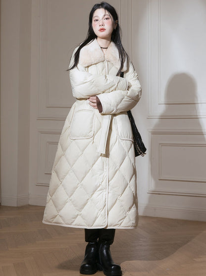 French Waist Mark Ribbon Quilted Coat