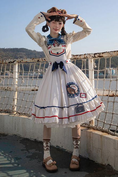 [Reservation deadline on October 8] Navy Bear Original Lolita Fake Two Piece Dress + One Piece + Tops + Suspender Dress