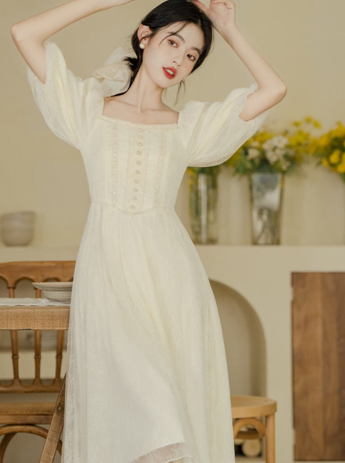 French Square Neck Lantern Sleeve Dress Belchic French Square Neck Lantern Sleeve Dress Belchic