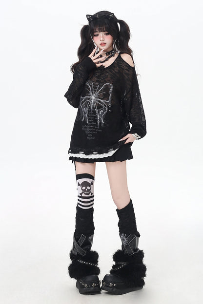 レイジーカットアウトオフショルダーレーストップス