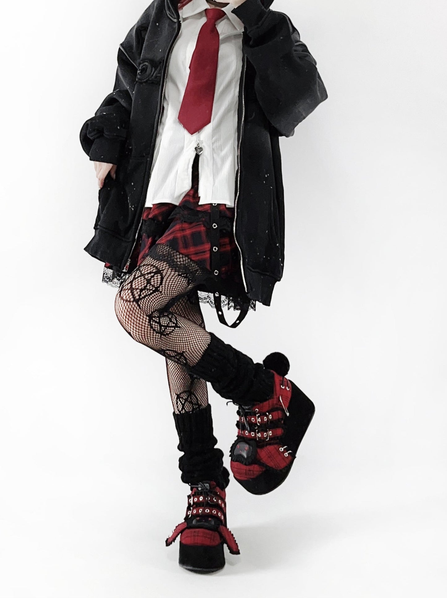 Dark Bunny Red Check Platform Shoes [All Red, Black Red].