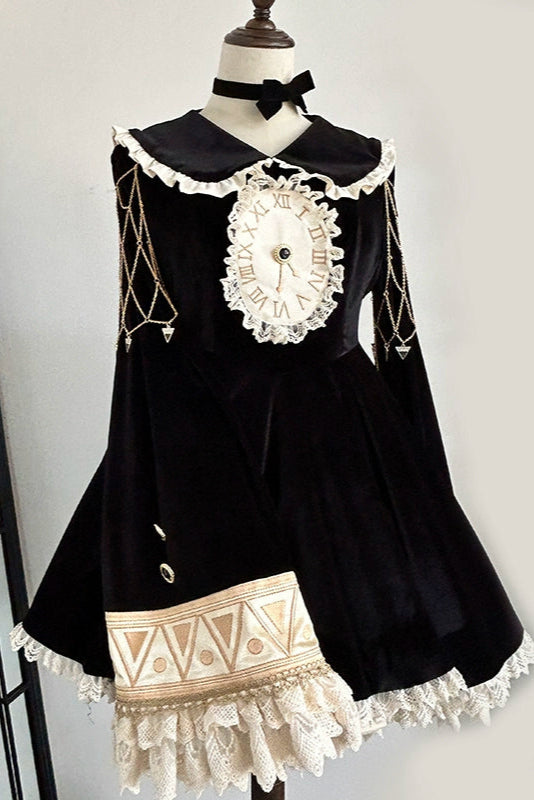黒猫フリルクロックロリータドレス+パンプキンパンツ