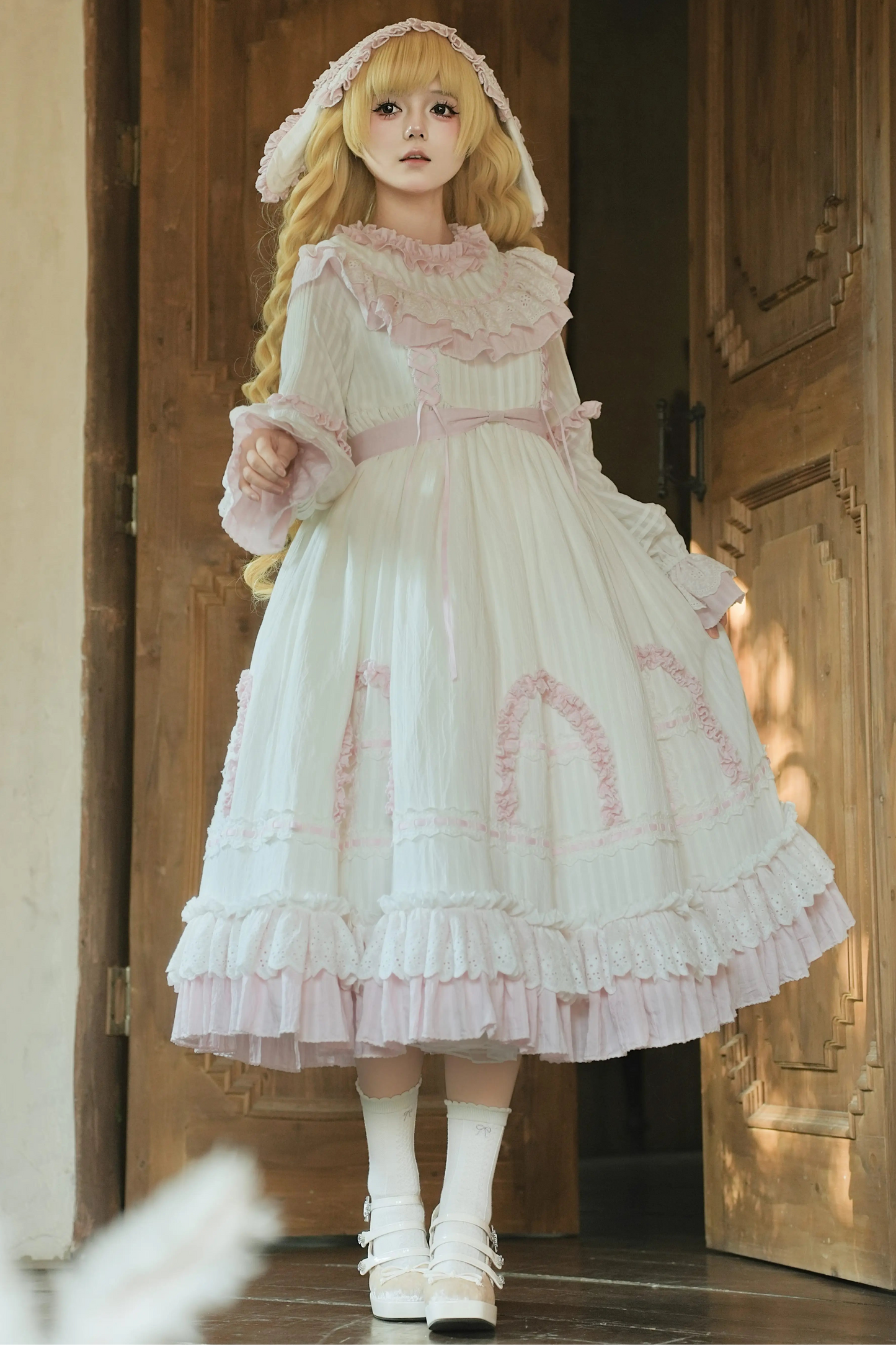 ラビットツインピンクロリータドレス+ラビットヘアバンド