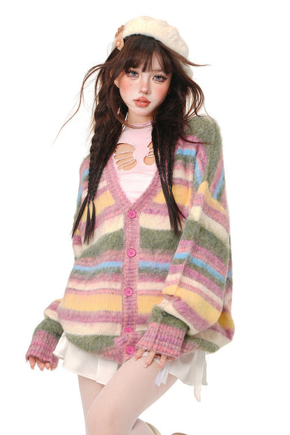 Rainbow Stripe Love Letter Cardigan