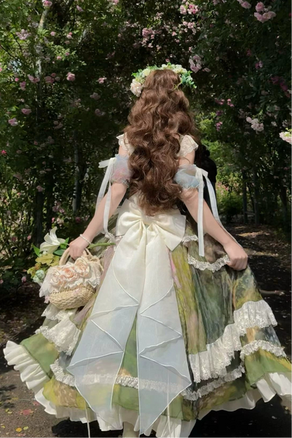 【8月23日予約締切】Elegant Forest Floral Oil Painting Print Classical Lolita series accessories（Back ribbon train・detachable sleeves）
